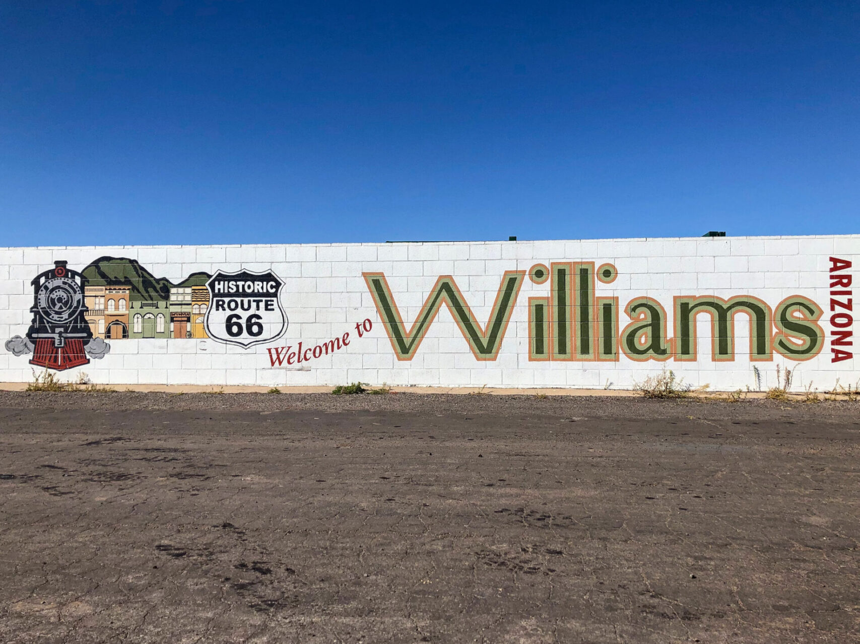 Mural über die Historic Route 66 in Williams, Arizona